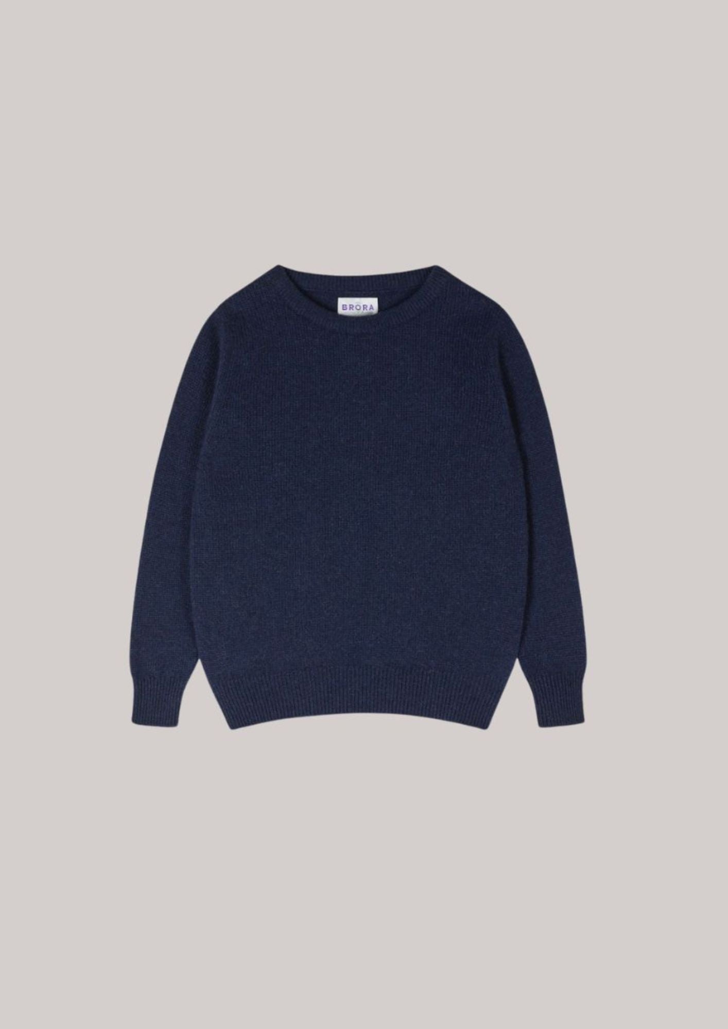 Brora -Cashmere Round Neck Jumper- Navy- Strawberries Cream