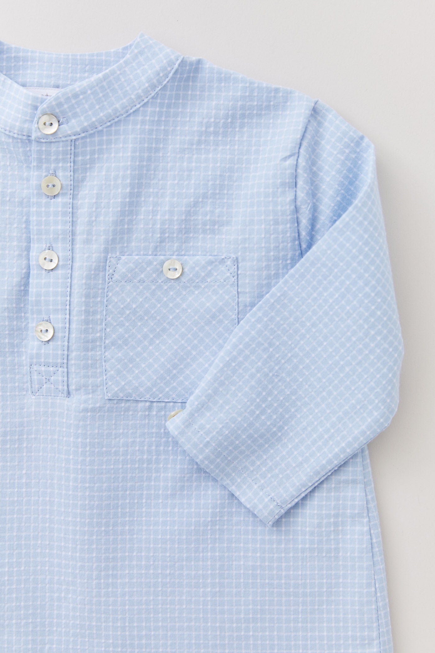 Apple Shirt in Icy Blue Check - Designed by Ingrid Lewis - Strawberries & Cream