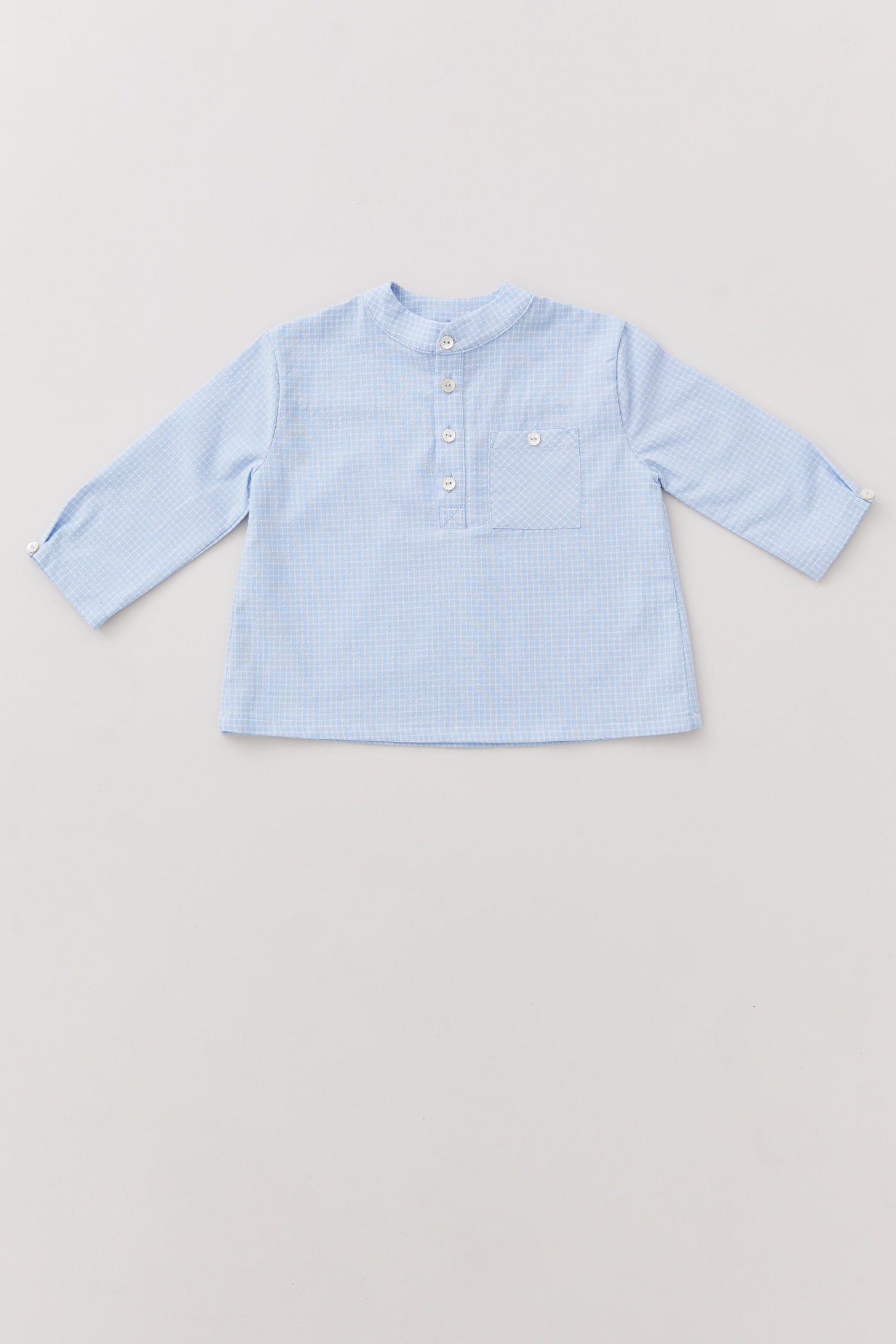 Apple Shirt in Icy Blue Check - Designed by Ingrid Lewis - Strawberries & Cream