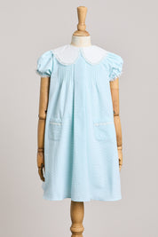 Bubble Dress Plain Blue Stripes - Designed by Ingrid Lewis - Strawberries & Cream