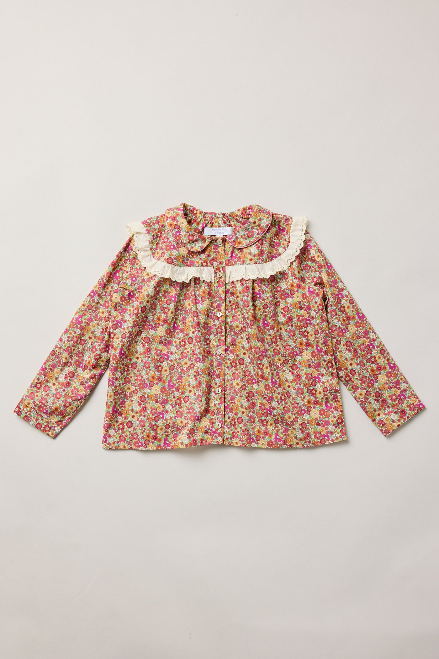 Cranberry Blouse Retro Florets - Designed by Ingrid Lewis - Strawberries & Cream