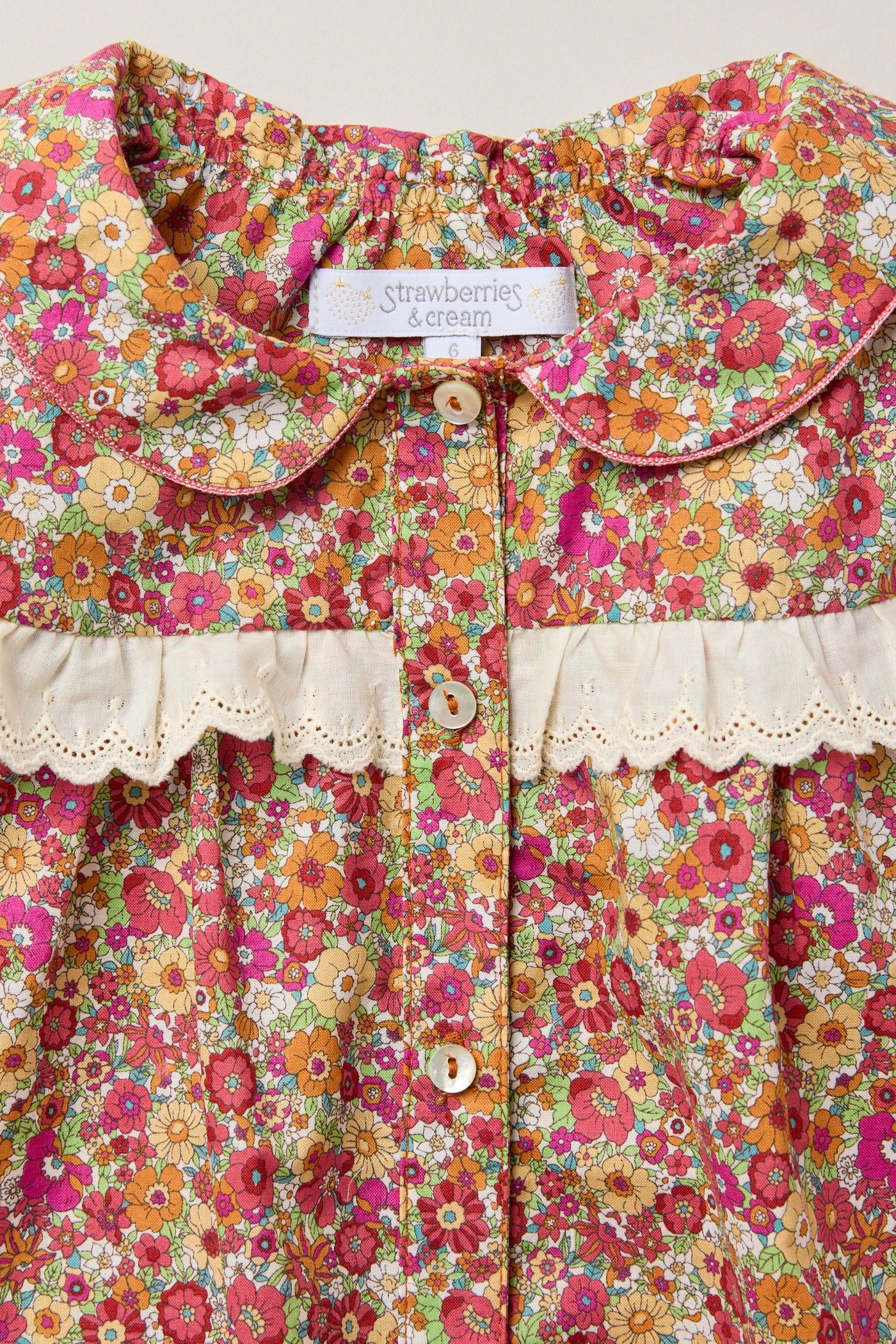 Cranberry Blouse Retro Florets - Designed by Ingrid Lewis - Strawberries & Cream