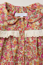 Cranberry Blouse Retro Florets - Designed by Ingrid Lewis - Strawberries & Cream