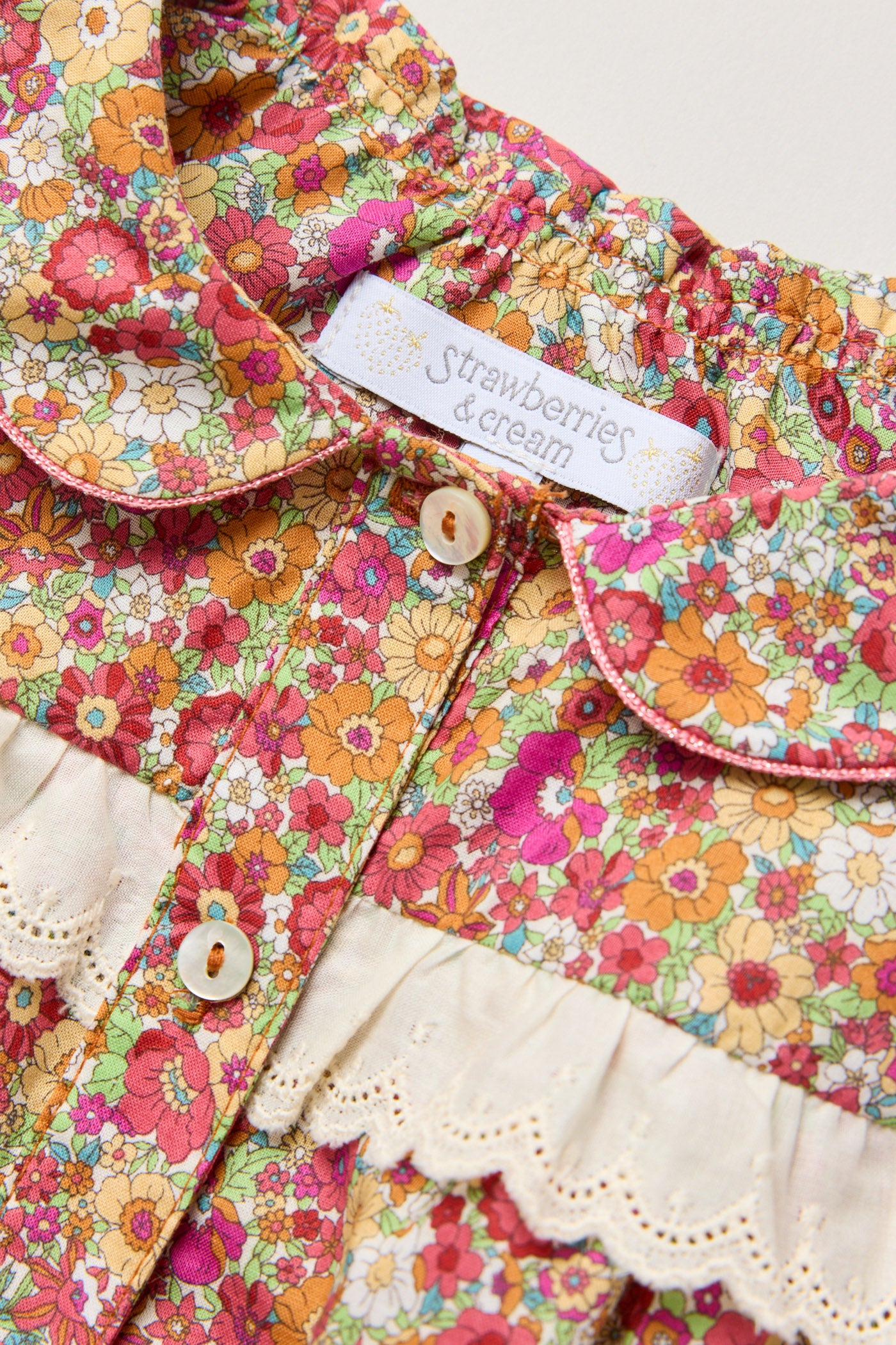 Cranberry Blouse Retro Florets - Designed by Ingrid Lewis - Strawberries & Cream