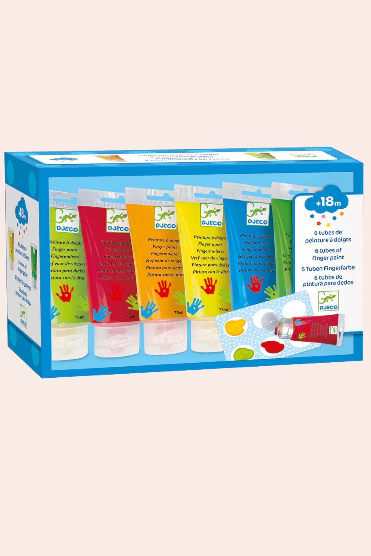 Djeco - 6 Tubes of Finger Paint - Green, Red, Orange, Yellow, Blue - Strawberries & Cream