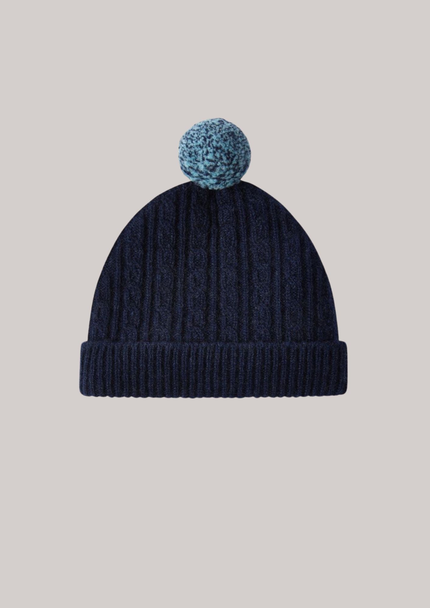 Brora- Baby Cashmere- Pom Pom Hat -Navy- Strawberries cream