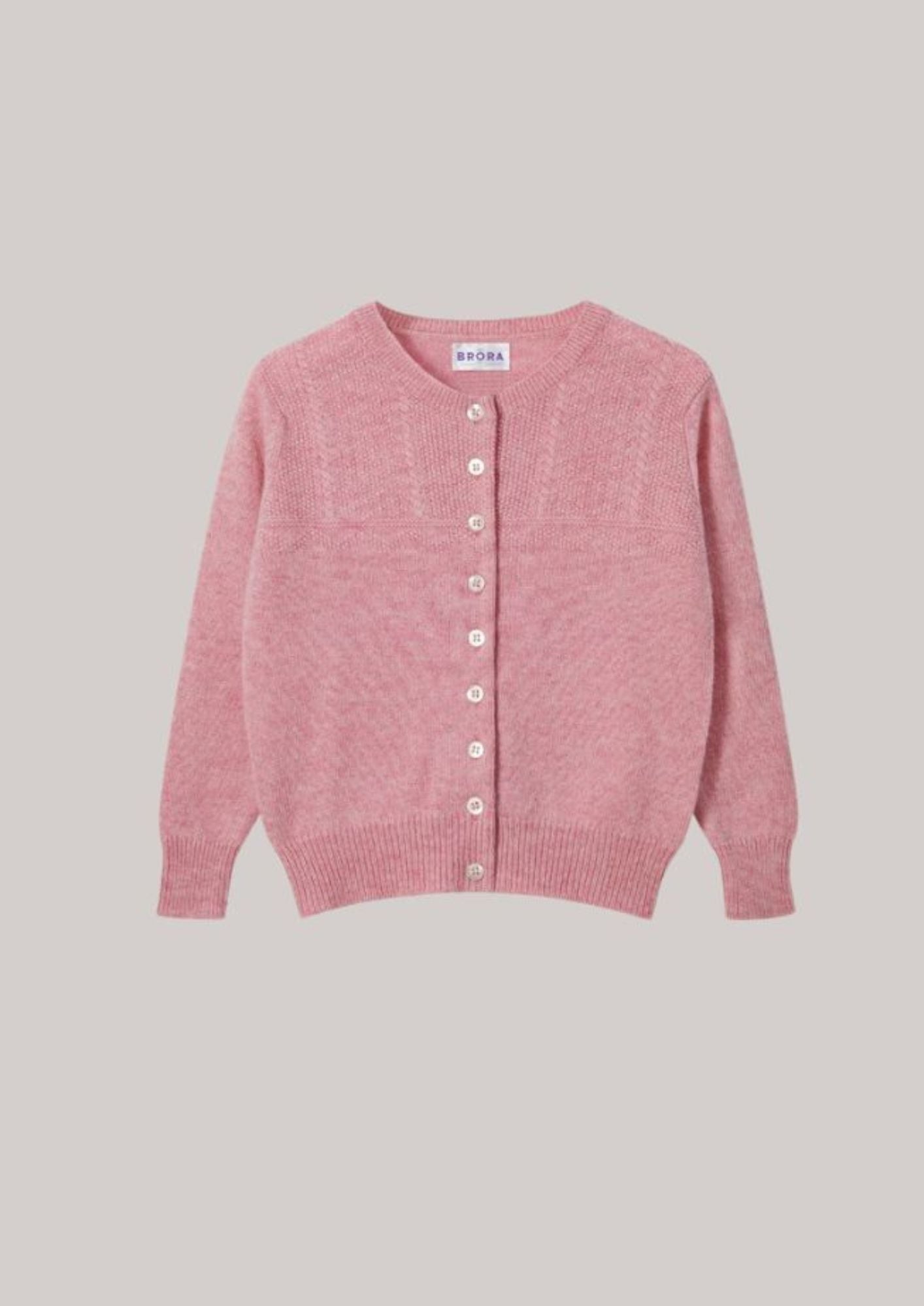 Neck Brora Sweater Brora Cashmere Round Neck Cardigan-Petal