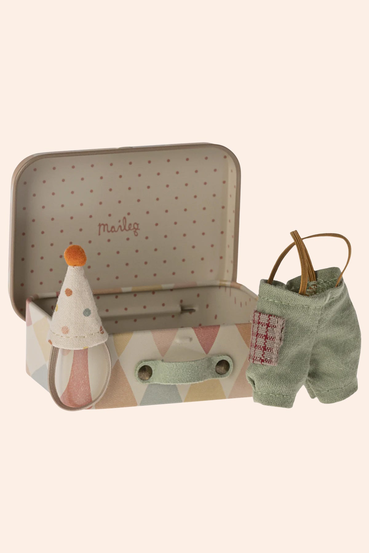 Maileg -  Little Brother Mouse - Clown Clothes in Suitcase - Strawberries & Cream