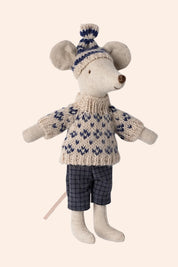 Maileg - Winter Mouse With Ski Set - Dad - Blue - Strawberries & Cream