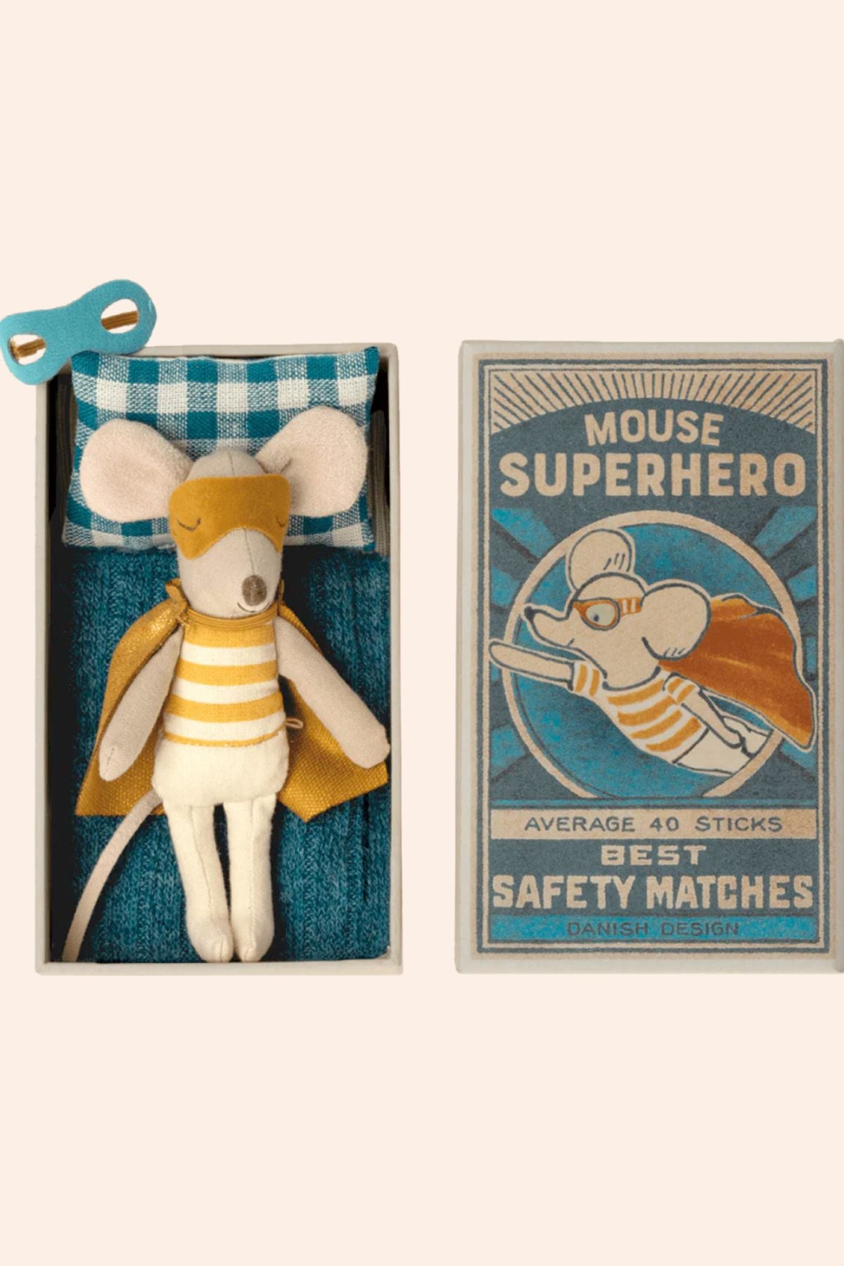Maileg SuperHero Mouse- Little Brother  Match Box - Strawberries & Cream