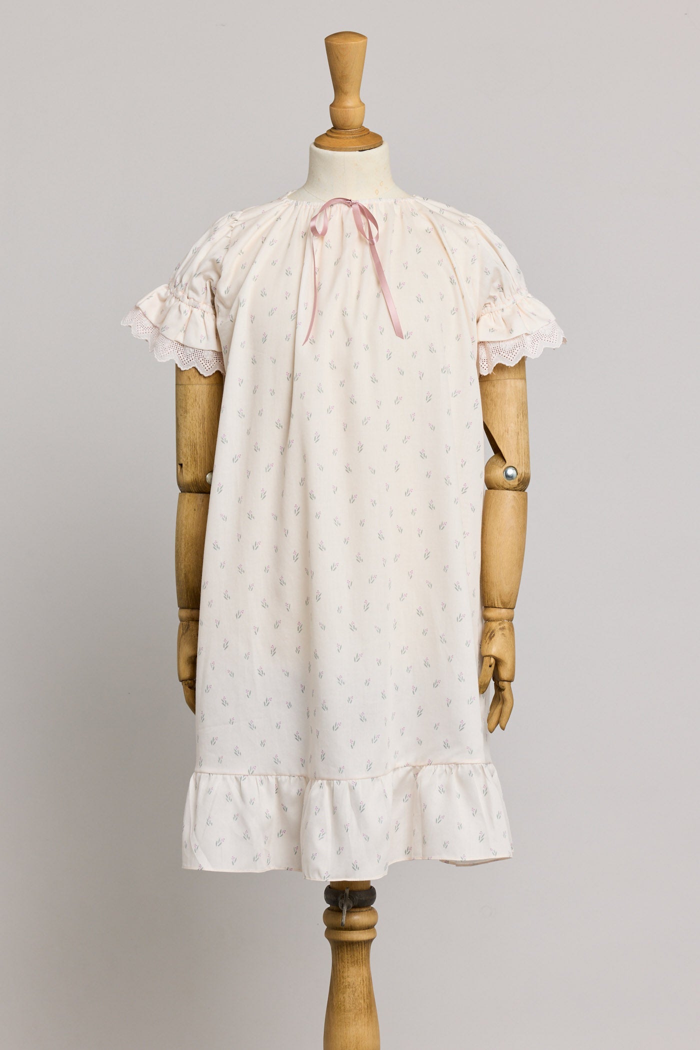 Moon Night Dress In Beige Pink Flower - Designed by Ingrid Lewis - Strawberries & Cream