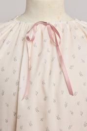 Moon Night Dress In Beige Pink Flower - Designed by Ingrid Lewis - Strawberries & Cream