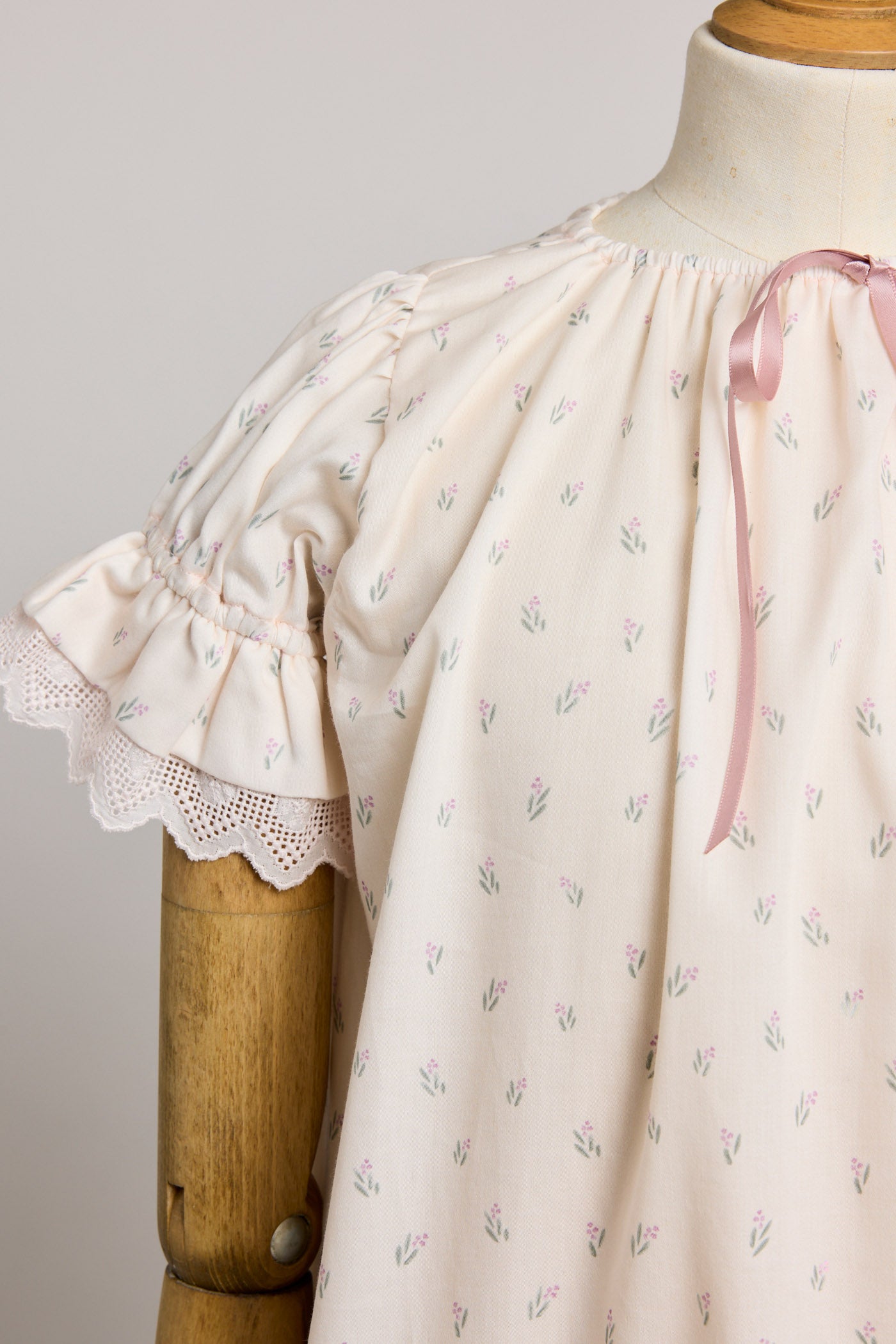 Moon Night Dress In Beige Pink Flower - Designed by Ingrid Lewis - Strawberries & Cream