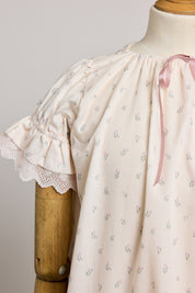 Moon Night Dress In Beige Pink Flower - Designed by Ingrid Lewis - Strawberries & Cream