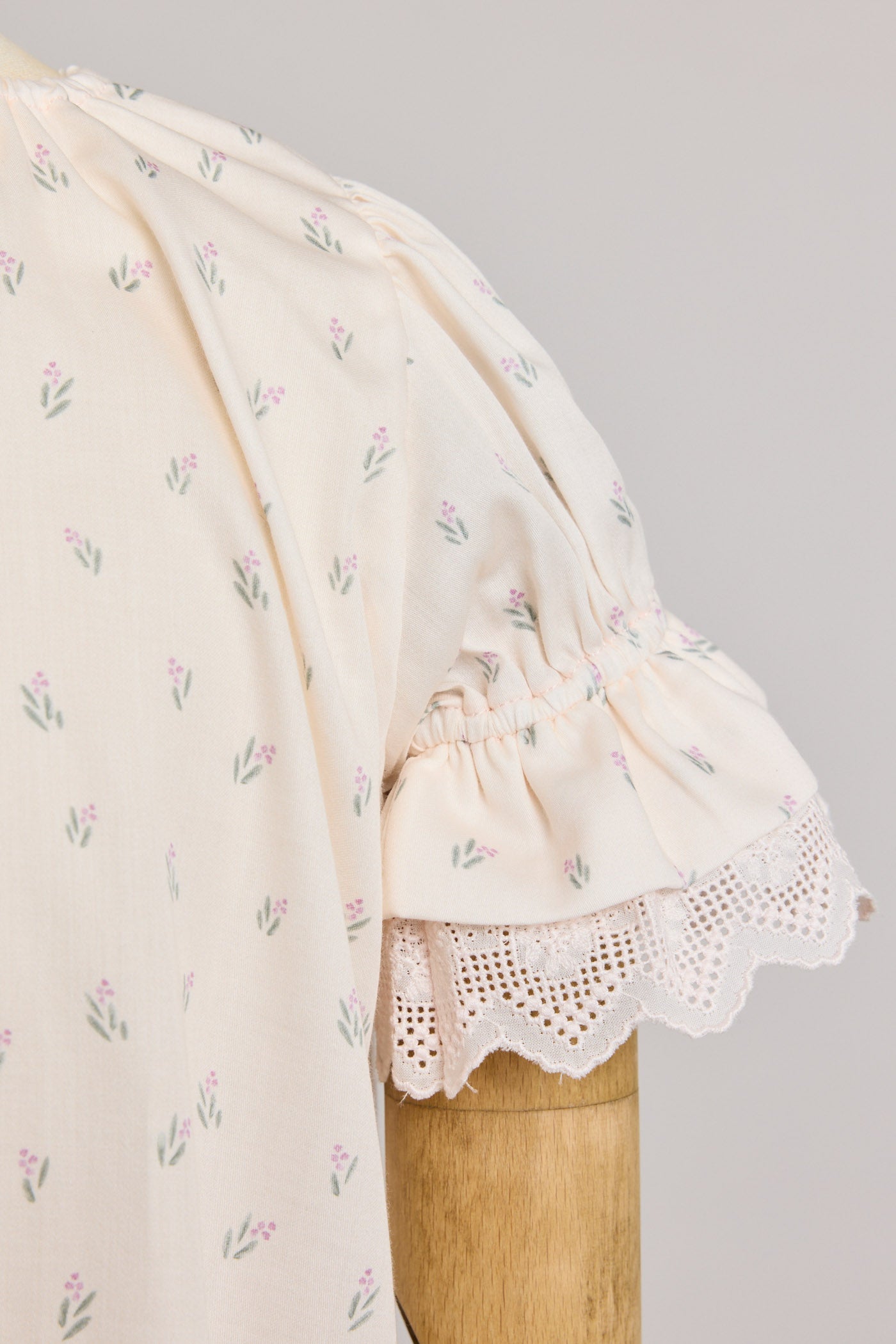 Moon Night Dress In Beige Pink Flower - Designed by Ingrid Lewis - Strawberries & Cream