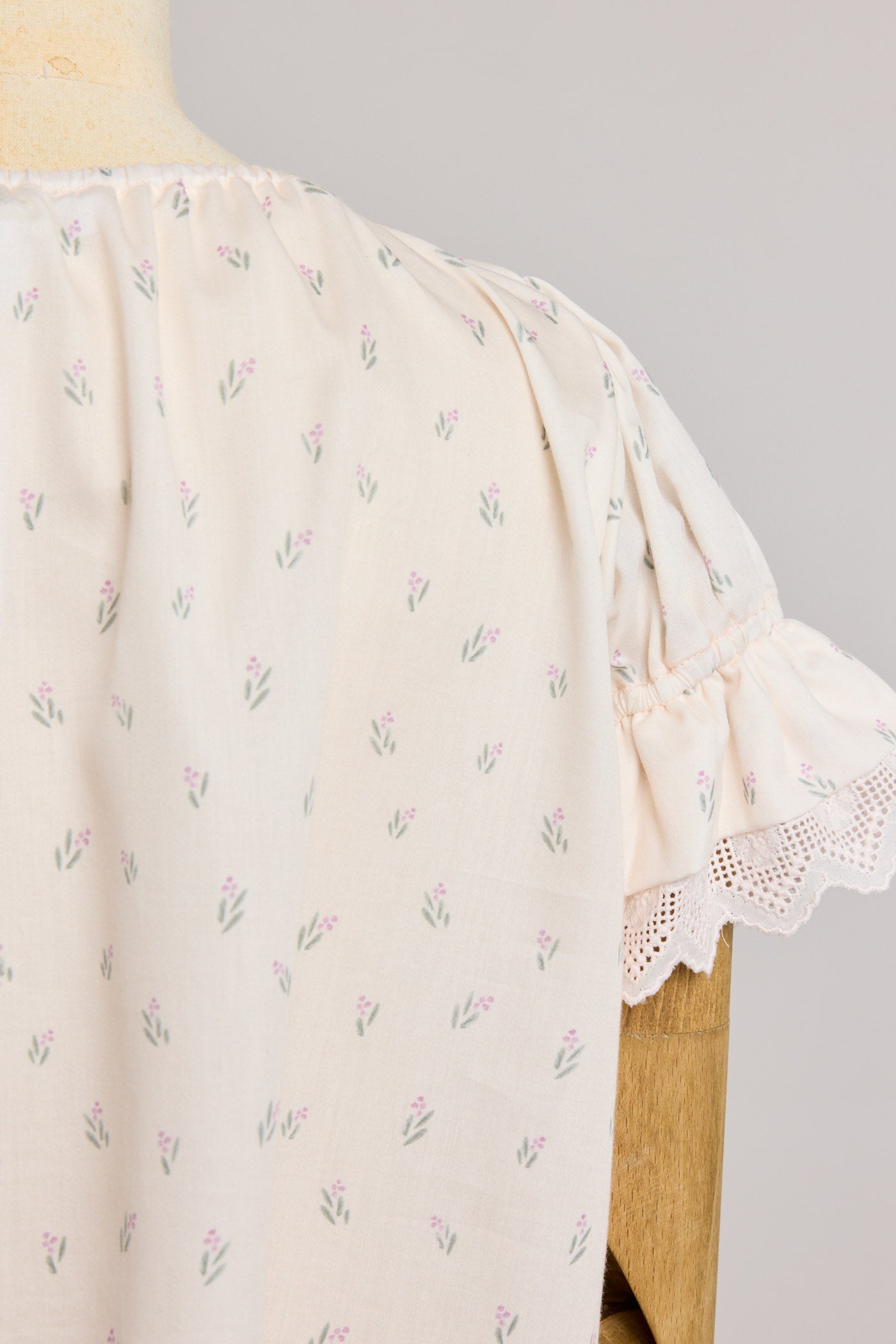Moon Night Dress In Beige Pink Flower - Designed by Ingrid Lewis - Strawberries & Cream