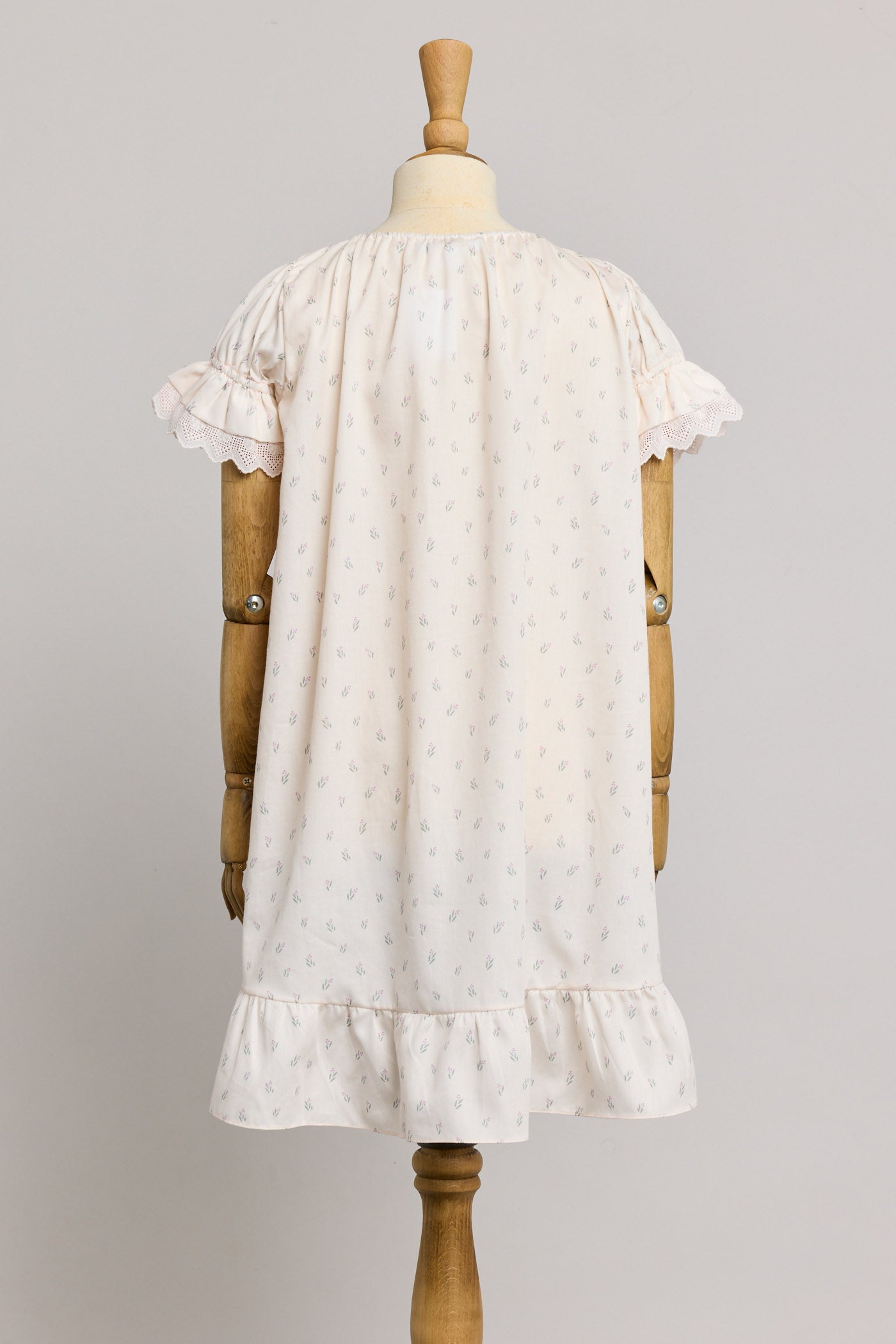 Moon Night Dress In Beige Pink Flower - Designed by Ingrid Lewis - Strawberries & Cream