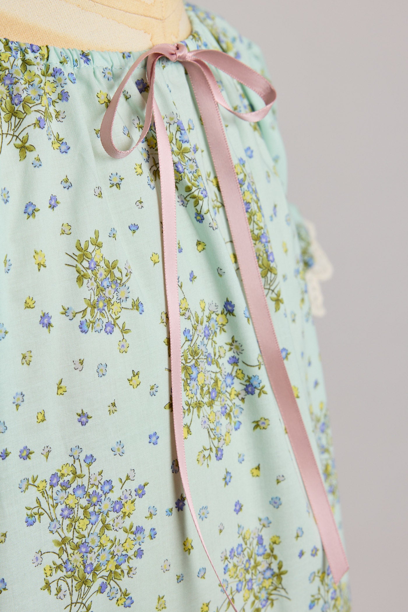 Moon Night Dress In Mint Wild Flowers - Designed by Ingrid Lewis - Strawberries & Cream