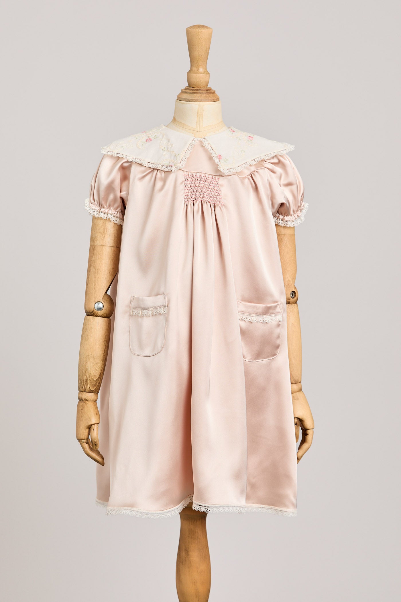 Popcorn Dress in Dusty Pink Satin - Designed by Ingrid Lewis - Strawberries & Cream