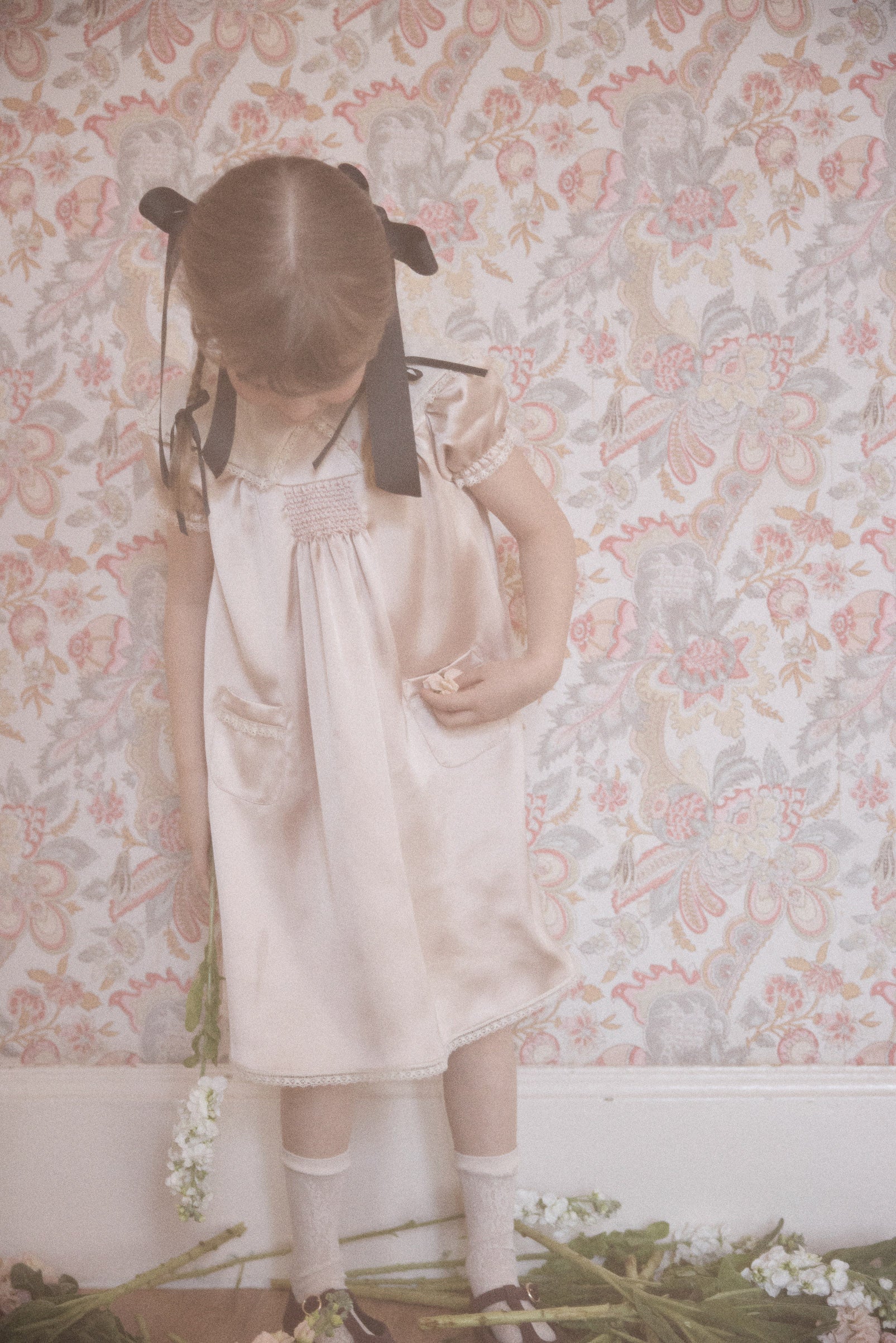 Popcorn Dress in Dusty Pink Satin - Designed by Ingrid Lewis - Strawberries & Cream