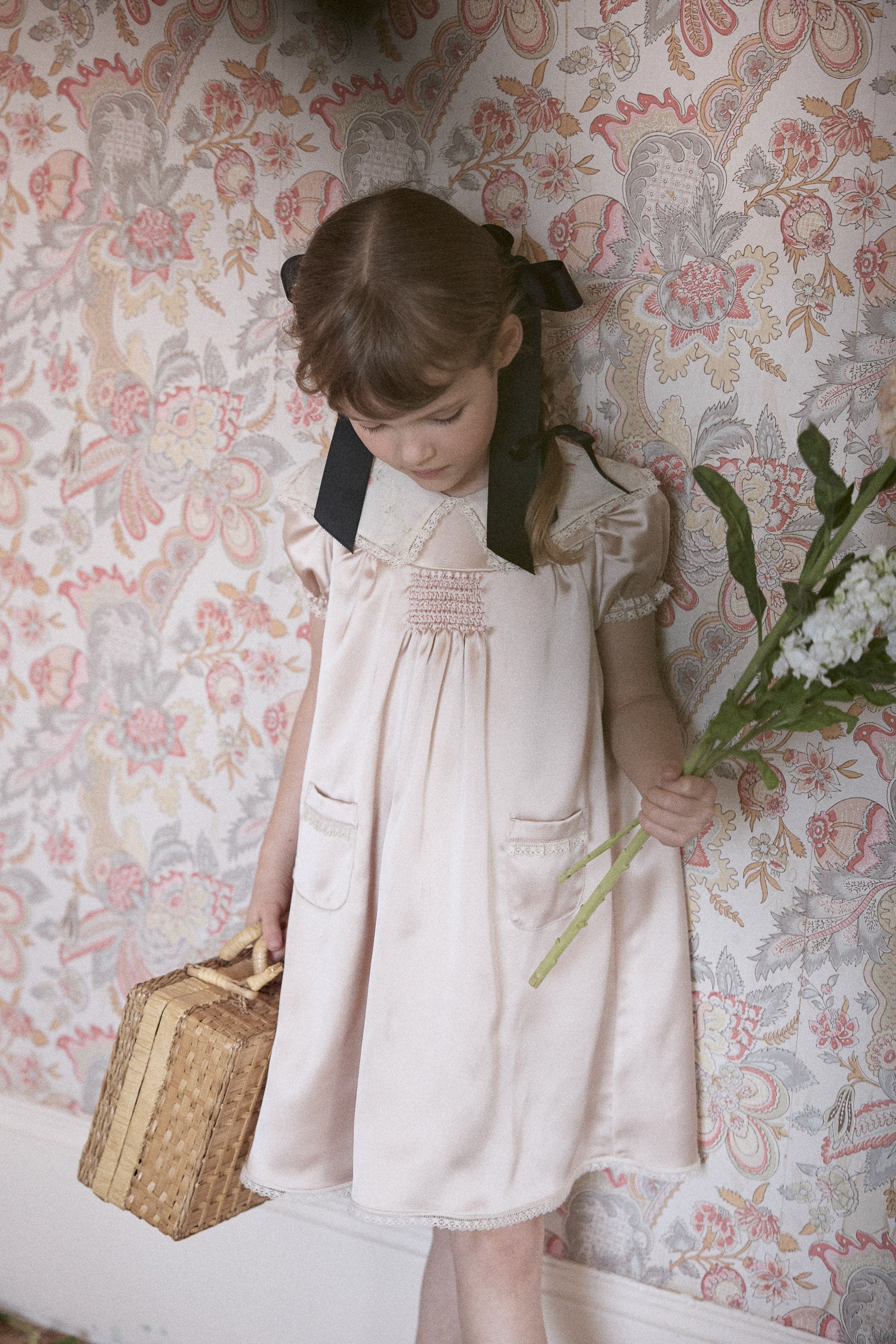 Popcorn Dress in Dusty Pink Satin - Designed by Ingrid Lewis - Strawberries & Cream