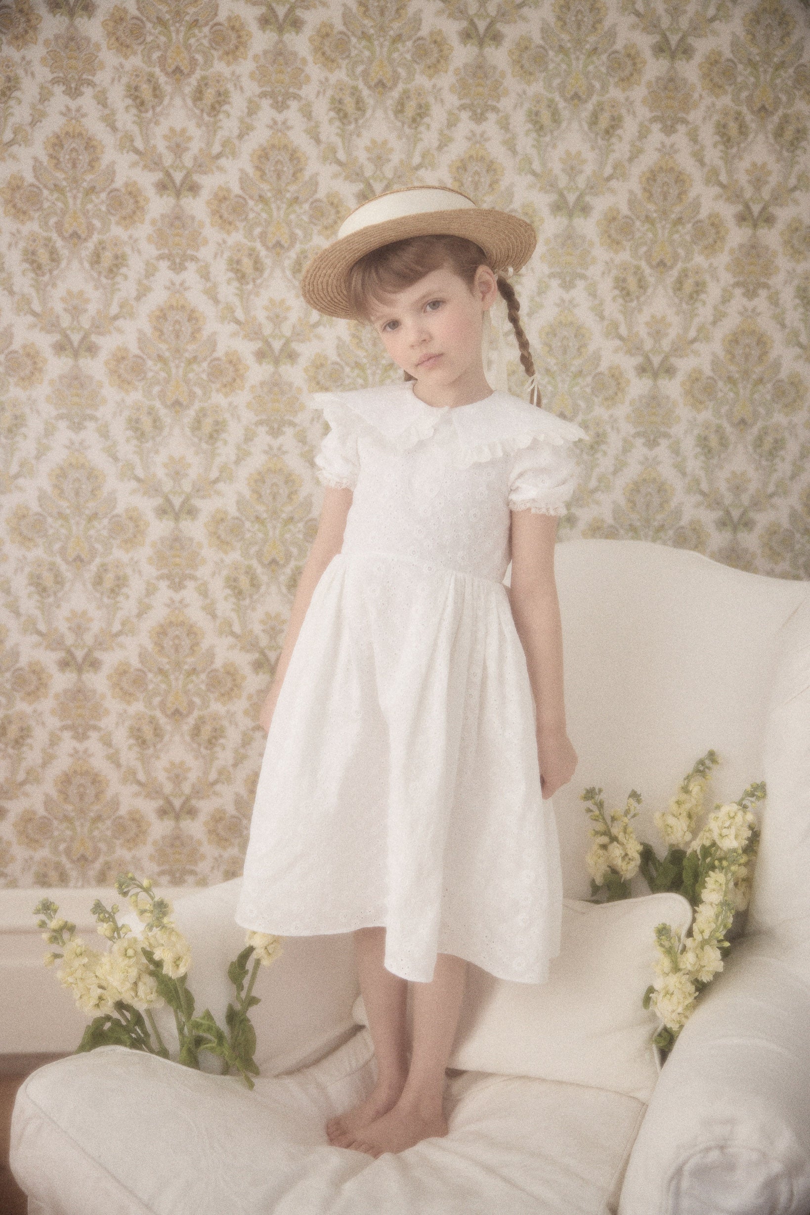 Queen Dress in White Broderie Anglaise - Designed by Ingrid Lewis - Strawberries & Cream