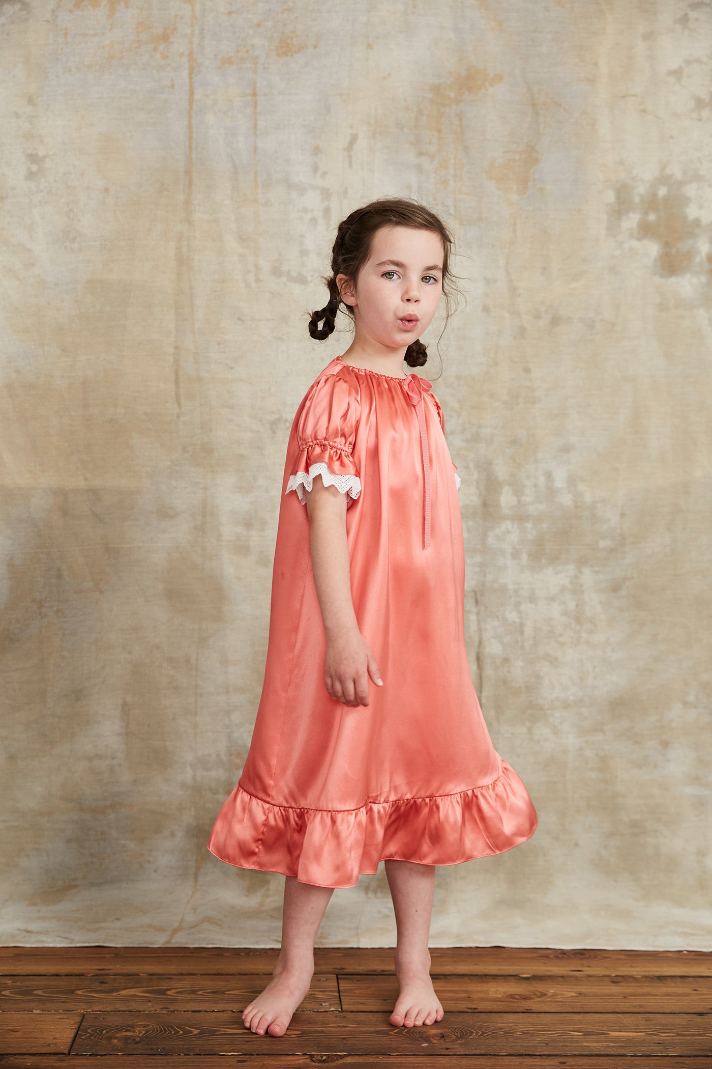 Moon Night Dress In Silk Satin Coral