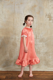 Moon Night Dress In Silk Satin Coral