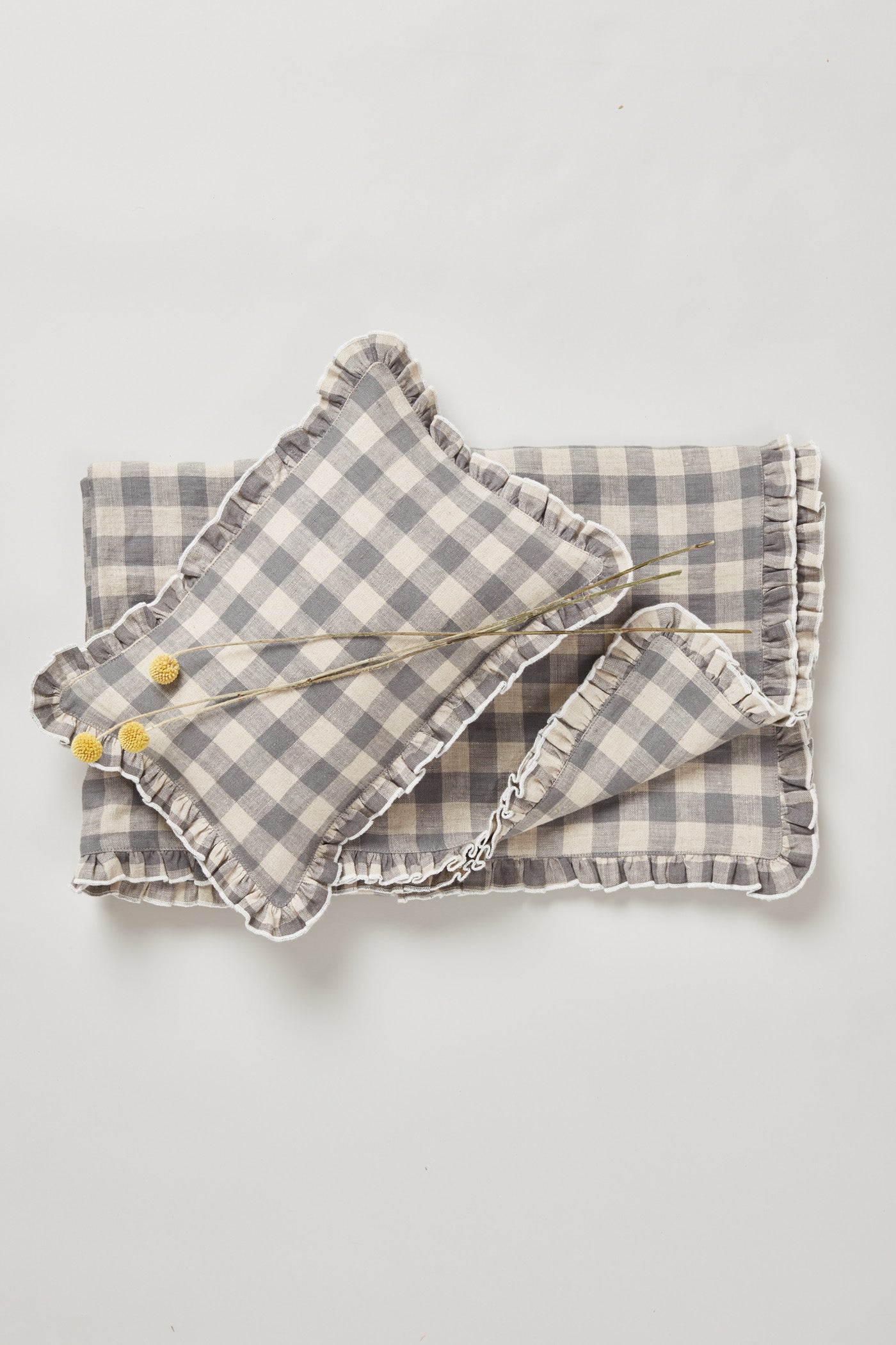 Linen Duvet Cover Set in Grey Checks for Cot