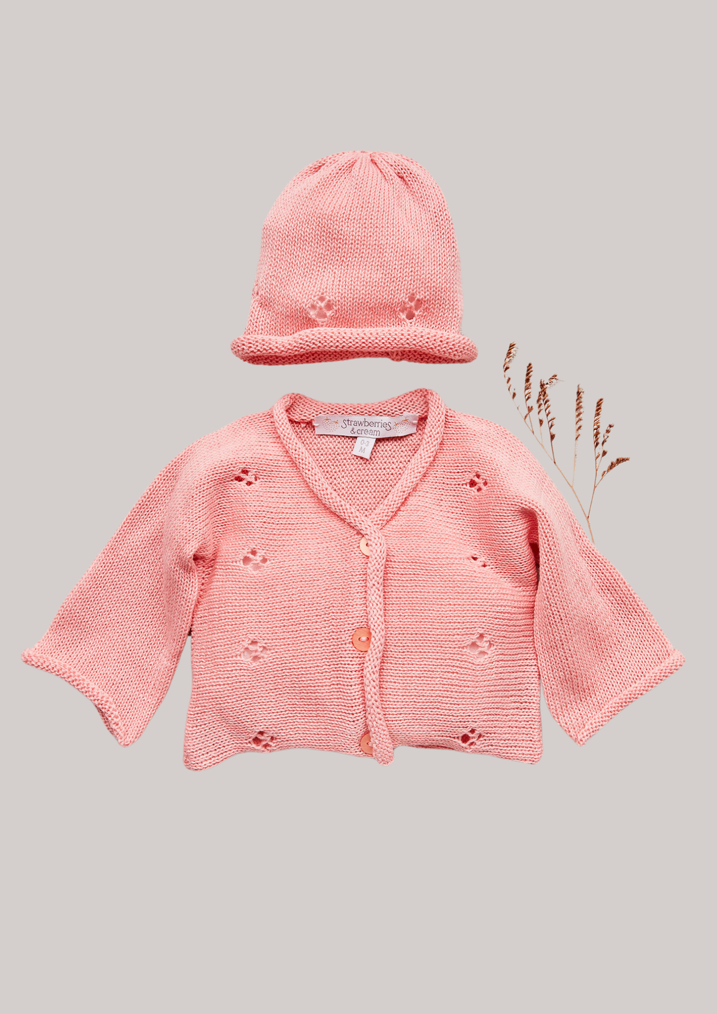 Cotton Cardigan and Hat Set in Peach