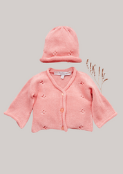 Cotton Cardigan and Hat Set in Peach