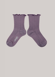 Collégien X Strawberries & Cream - Ambre Glycine du Japon - Lettuce Trim Pointelle Merino Wool Socks