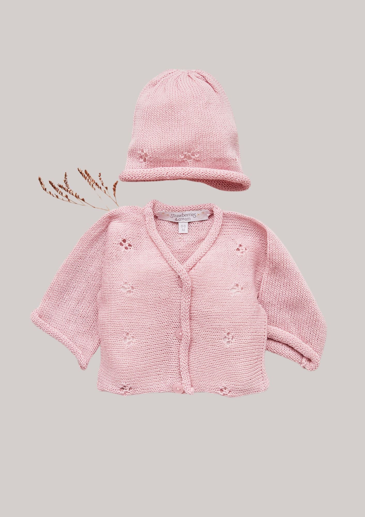 Merino Cardigan and Hat Set in Dusky Pink