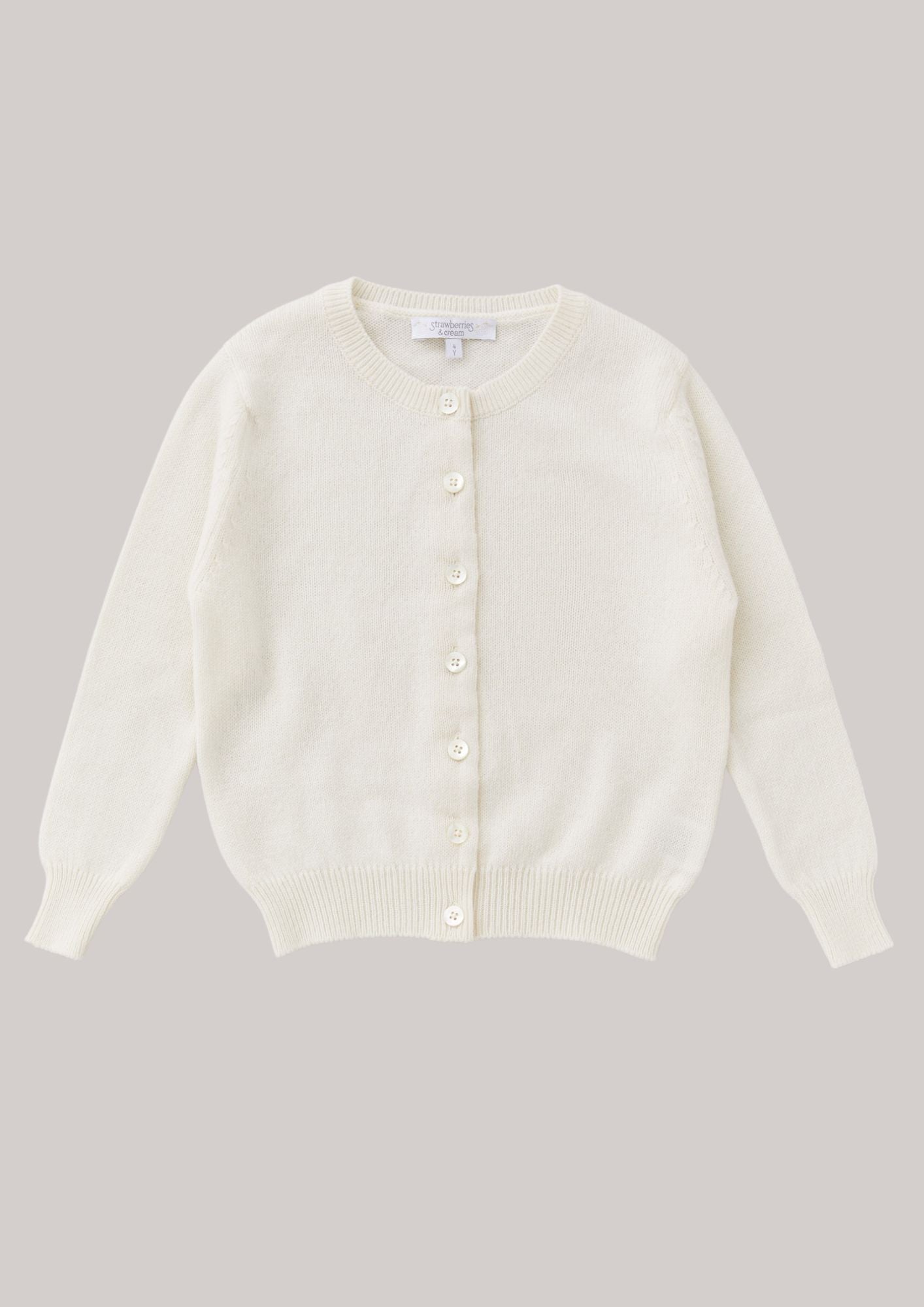 Cashmere Round Neck Baby Cardigan White