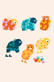 Djeco - Pom-Pom Collage - Animals and Fuzzy Circles