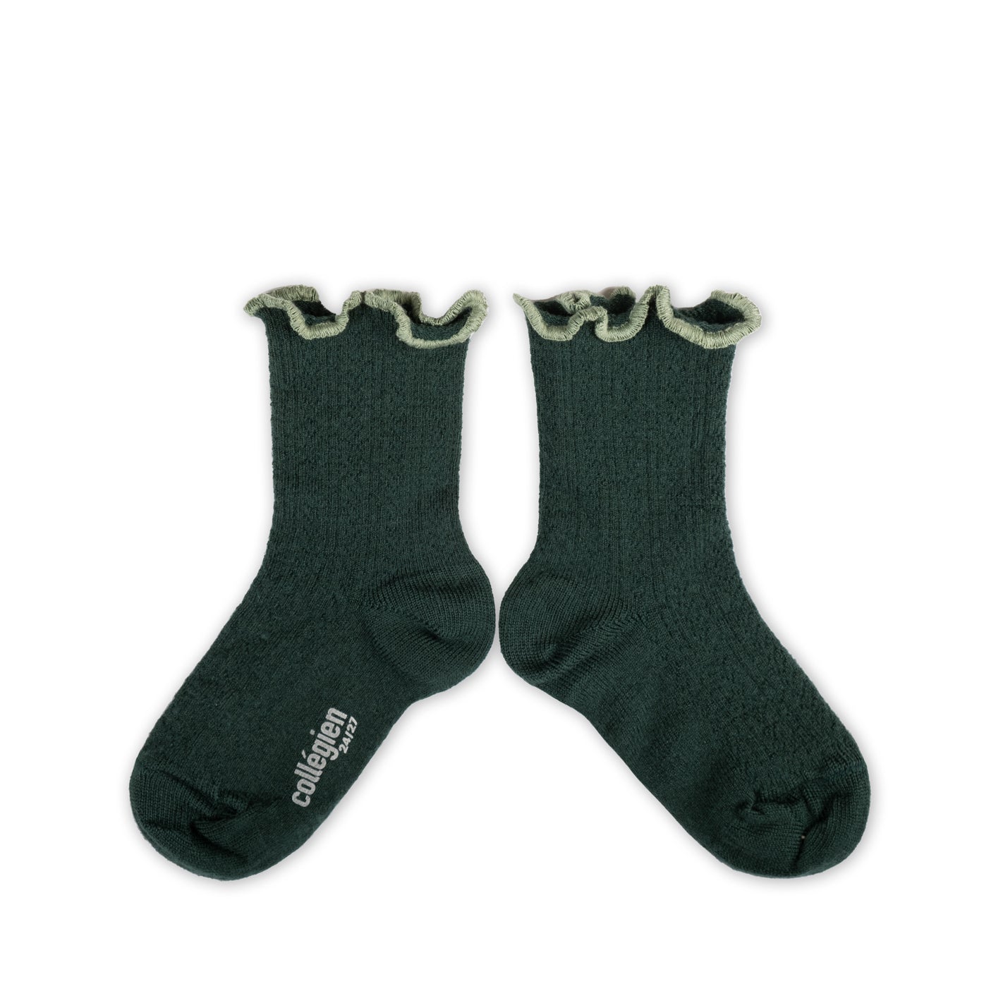 Ambre Vert Forêt - Lettuce Trim Pointelle Merino Wool Socks