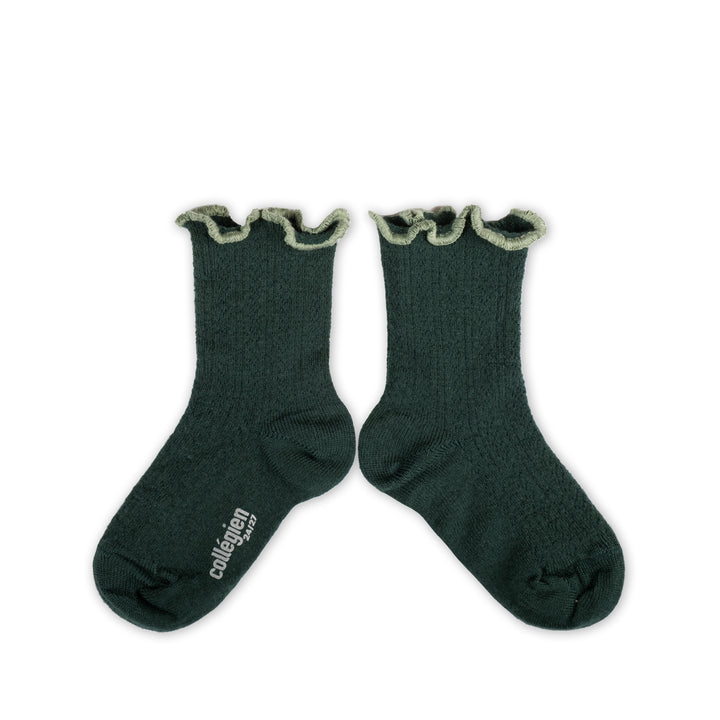 Ambre Vert Forêt - Lettuce Trim Pointelle Merino Wool Socks