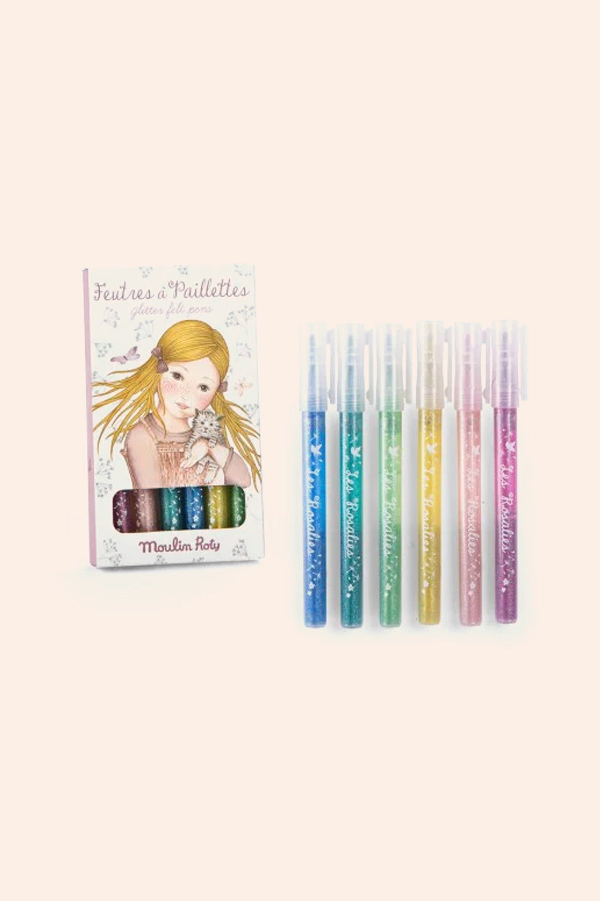 6 Glitter Felt Pens Les Rosalies-Moulin Roty