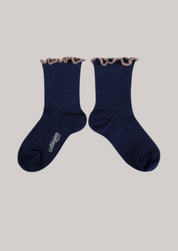 Collégien X Strawberries & Cream - Ambre  Nuit Etoilée - Lettuce Trim Pointelle Merino Wool Socks