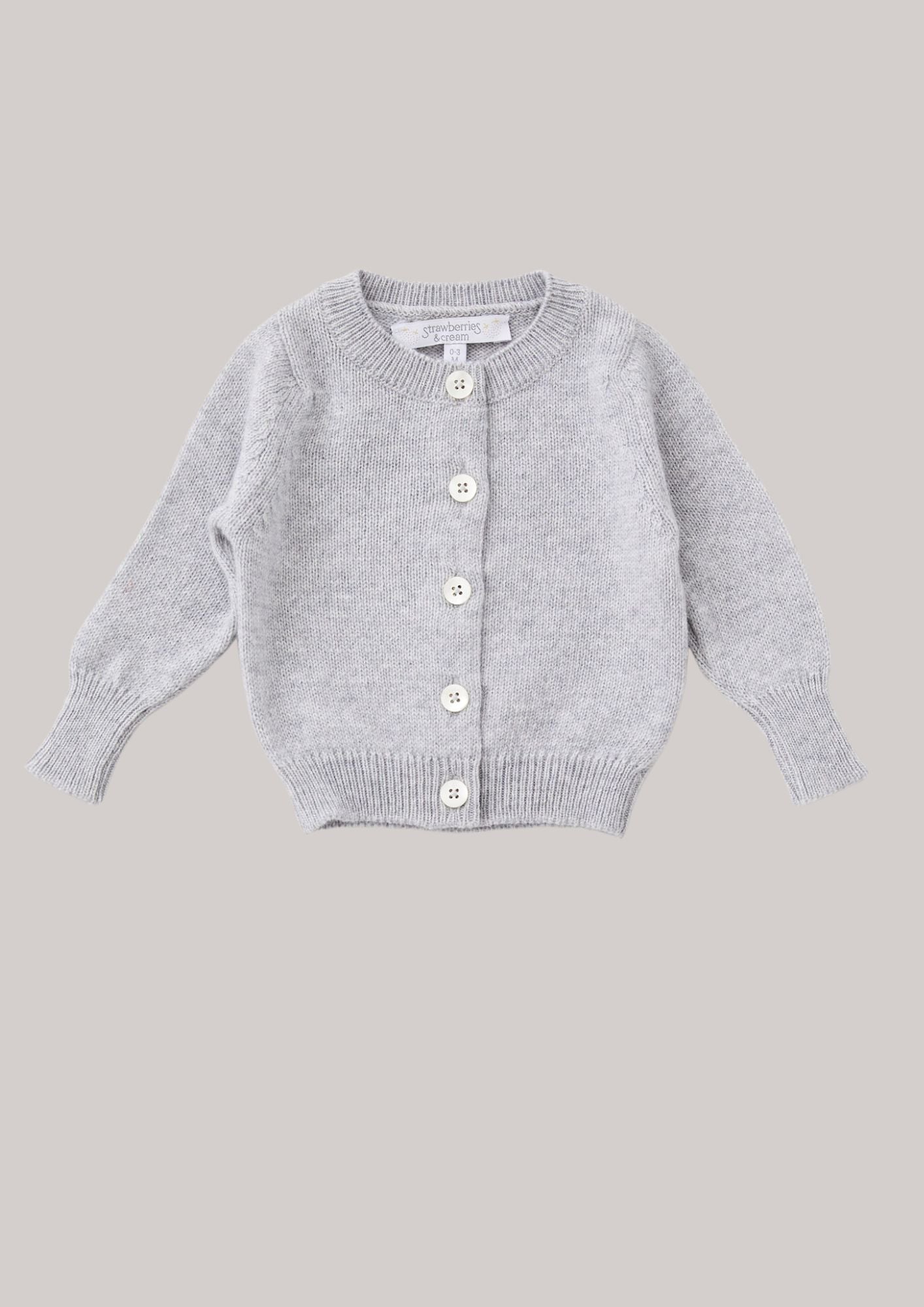 Cashmere Round Neck Baby Cardigan  - Fog