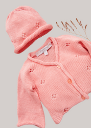 Cotton Cardigan and Hat Set in Peach