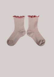 Collégien X Strawberries & Cream - Ambre Vieux Rose - Lettuce Trim Pointelle Merino Wool Socks