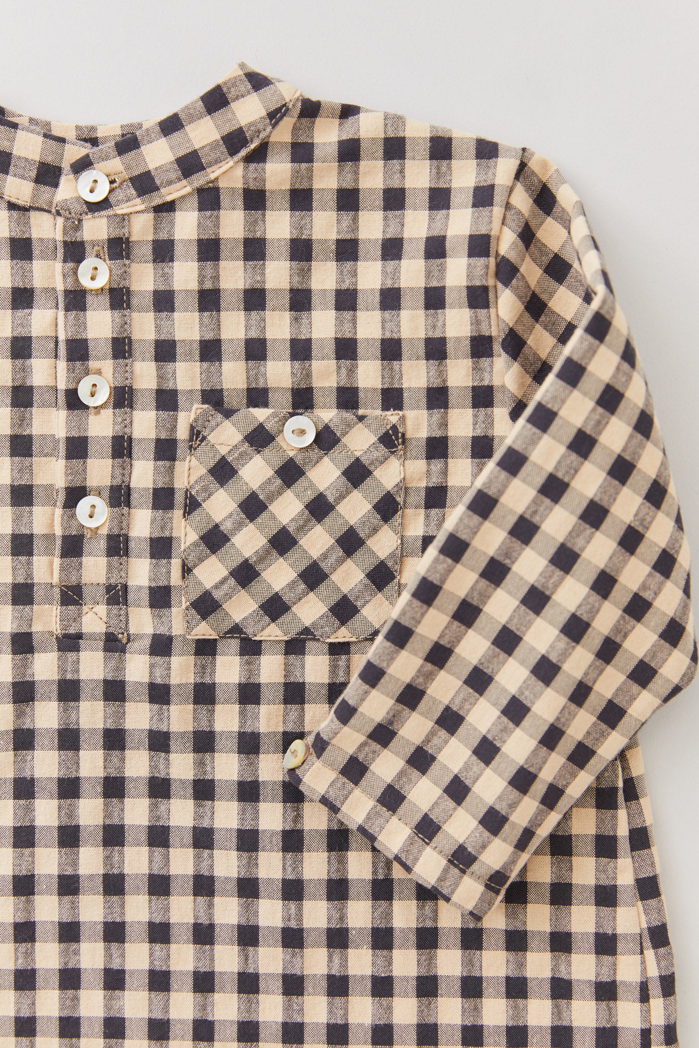 Apple Shirt in Latte Check - Designed by Ingrid Lewis - Strawberries & Cream