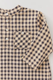 Apple Shirt in Latte Check - Designed by Ingrid Lewis - Strawberries & Cream
