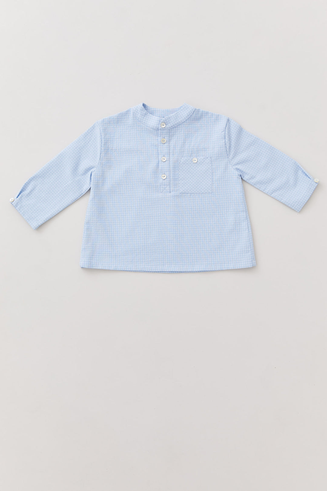 Apple Shirt in Icy Blue Check - Designed by Ingrid Lewis - Strawberries & Cream
