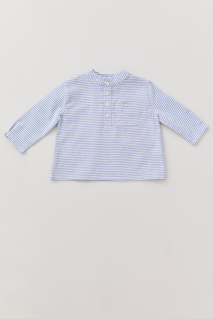 Light Blue White Stripe Baby Apple Shirt - Designed by Ingrid Lewis - Strawberries & Cream