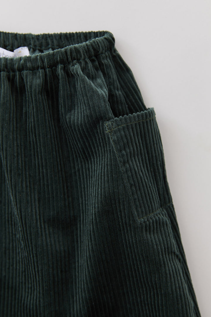 Dark Green Corduroy Apple Trousers - Designed by Ingrid Lewis - Strawberries & Cream