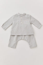 Baby Apple Shirt in Cream Grey Check - Designed by Ingrid Lewis - Strawberries & Cream