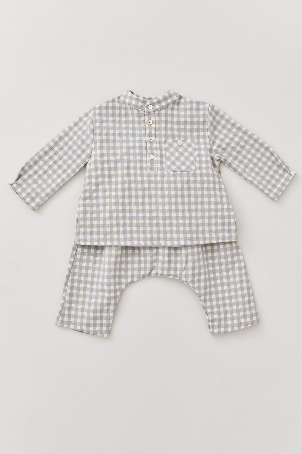 Baby Apple Trousers Cream Grey Check - Designed by Ingrid Lewis - Strawberries & Cream