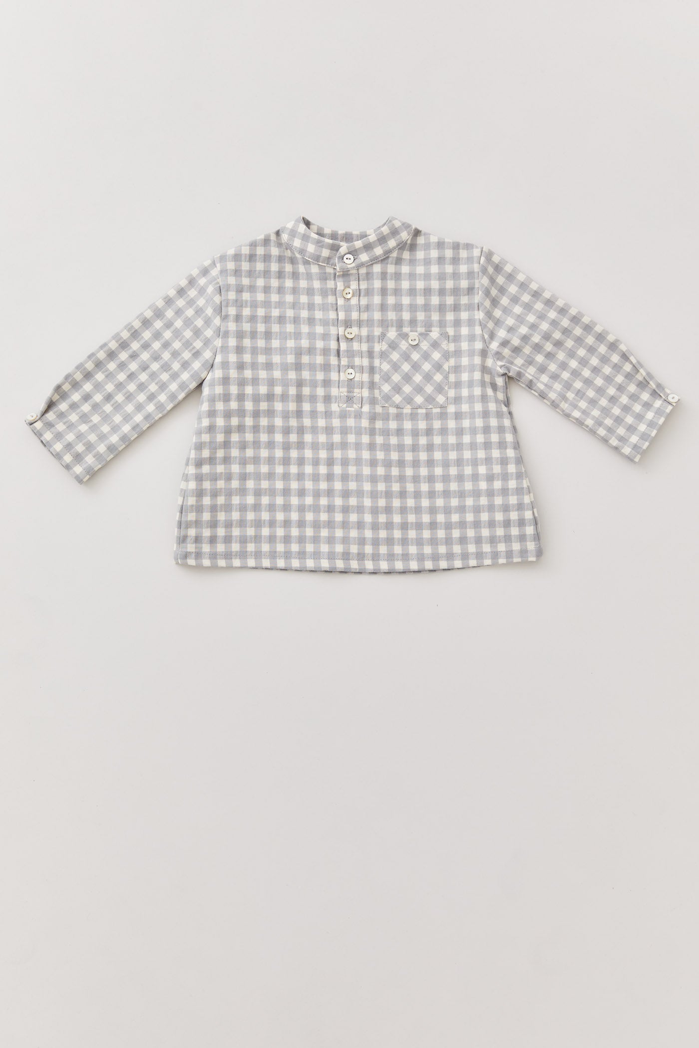 Baby Apple Shirt in Cream Grey Check - Designed by Ingrid Lewis - Strawberries &amp; Cream
